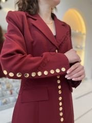 Bordo Çıtçıtlı Ceket Elbise